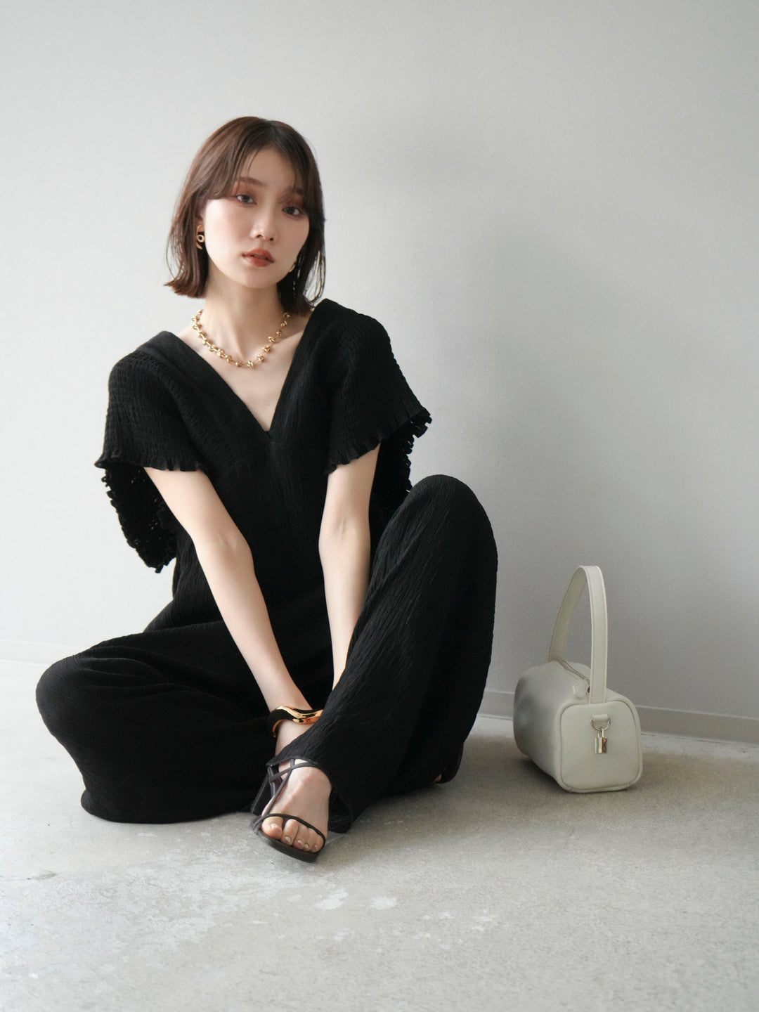 [SET]楊柳シャーリングサロペット+楊柳シャーリングサロペット(2set)