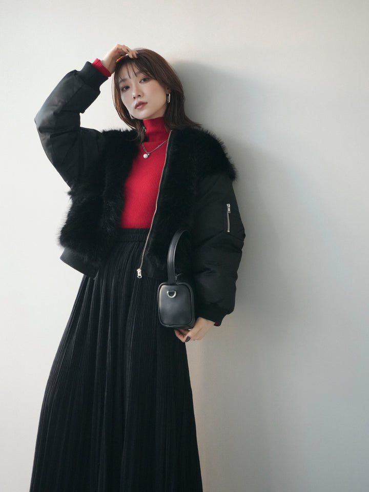 [SET]ファードッキングMA-1+袖ボタンボトルネックリブニットトップス(2set)