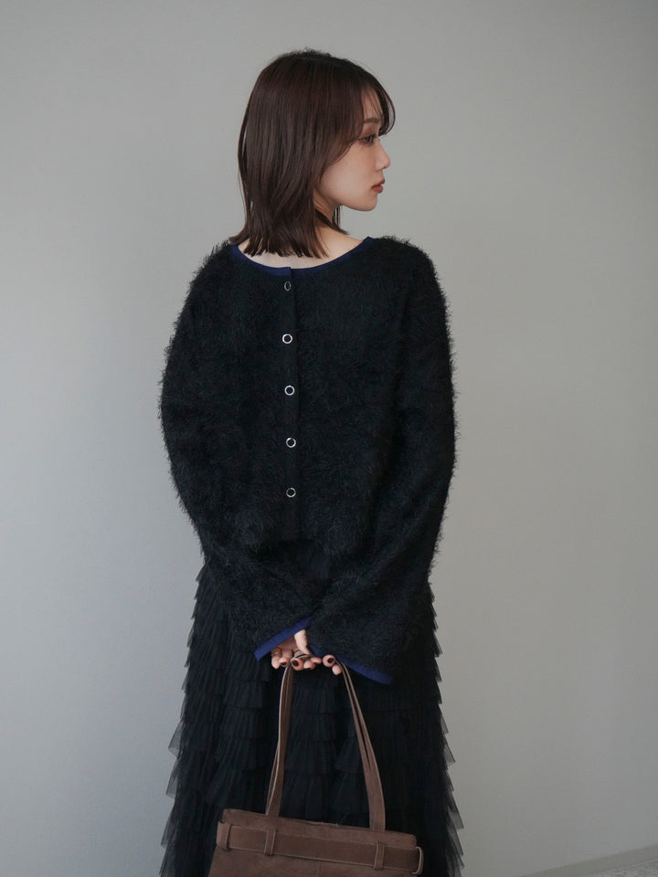 [予約]バイカラー2WAYシャギーニットカーディガン/black