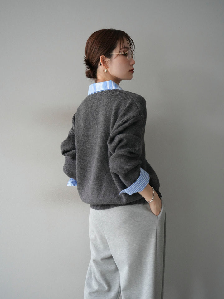 [SET]ストライプシャツレイヤードZIPニットカーディガン+2WAYデザインスウェットパンツ(2set)