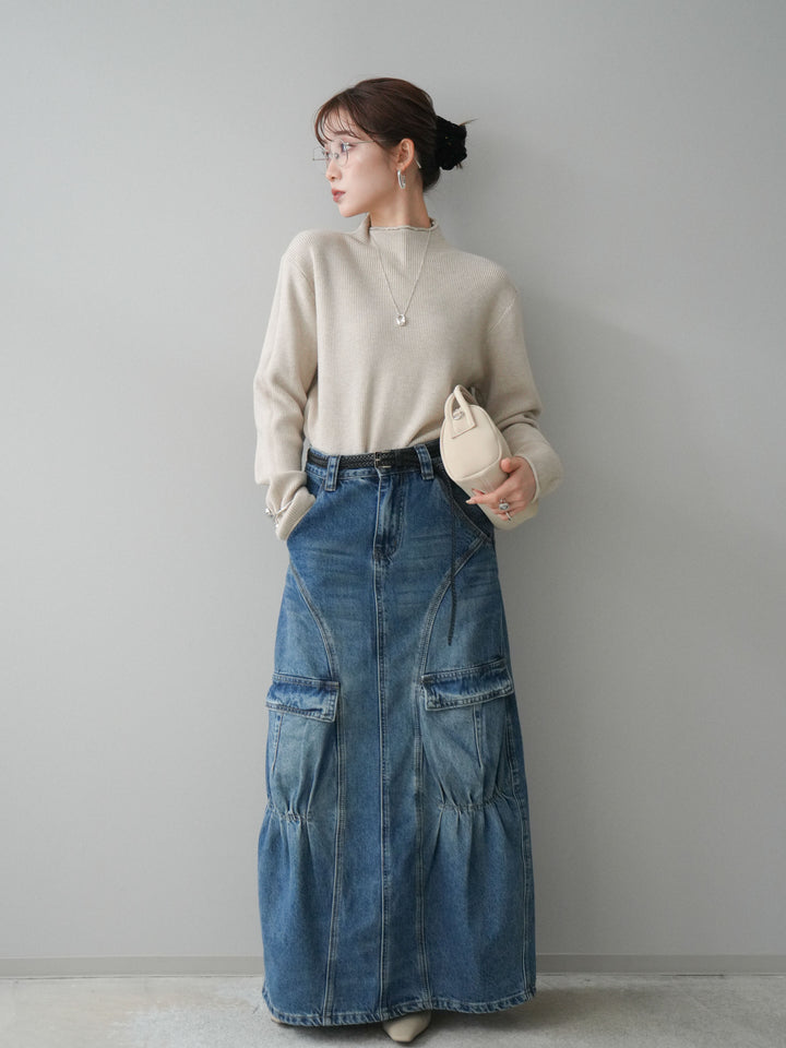 [予約]カーゴデニムロングスカート/blue