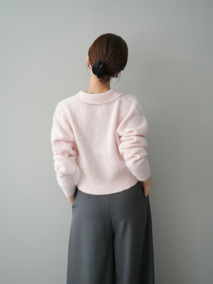 [SET]モヘア衿付きボタンプルオーバー+テープベルトタックバギーパンツ(2set)