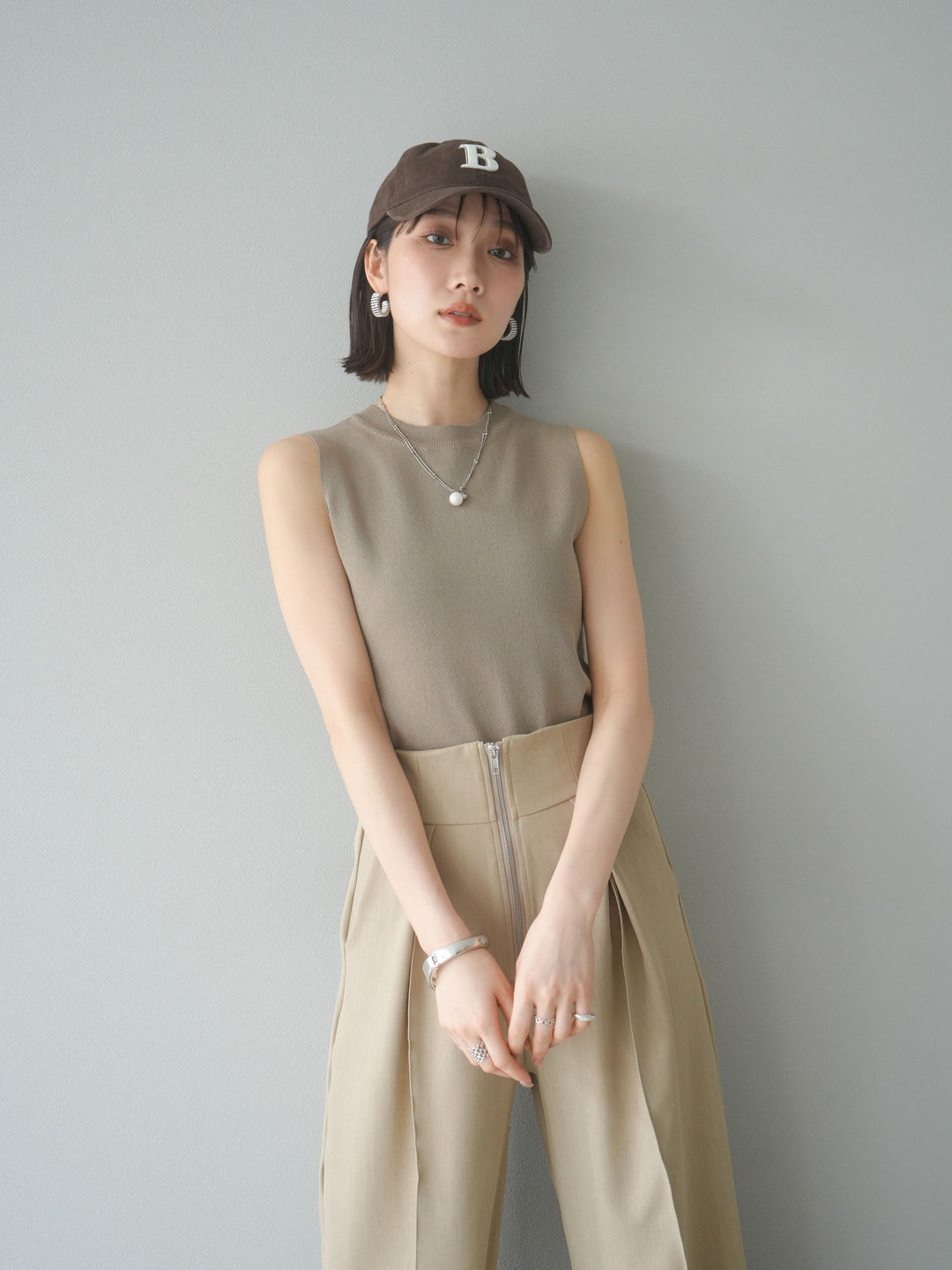 [予約]レーヨンニットタンクトップ/ベージュ