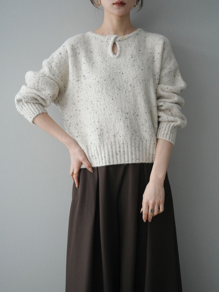 [SET]ツイストネックラメネップヤーンニットプルオーバー+テープベルトタックバギーパンツ(2set)