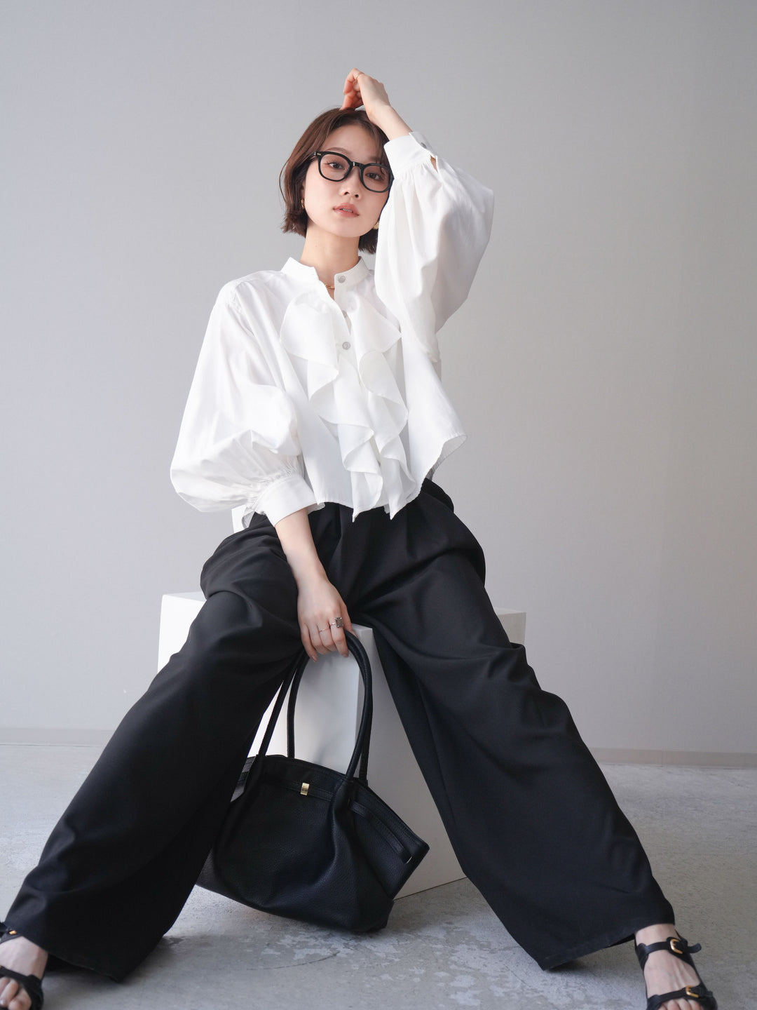 [SET]ラッフルフレアショートブラウス+ラッフルフレアショートブラウス(2set)