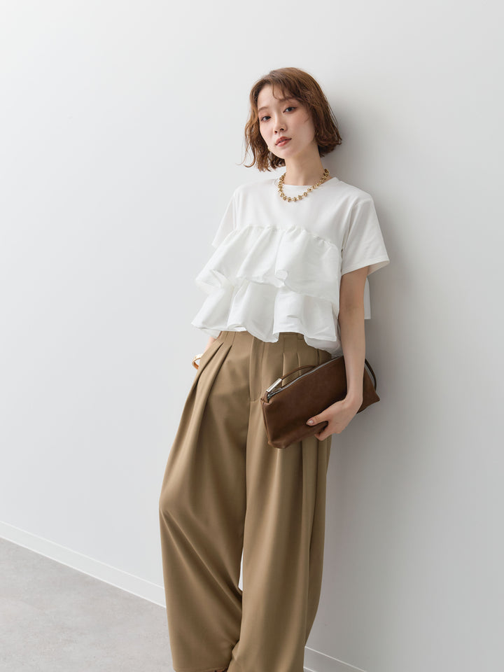 [SET]フリルティアードTEE+クレープデシンタックワイドパンツ(2set)