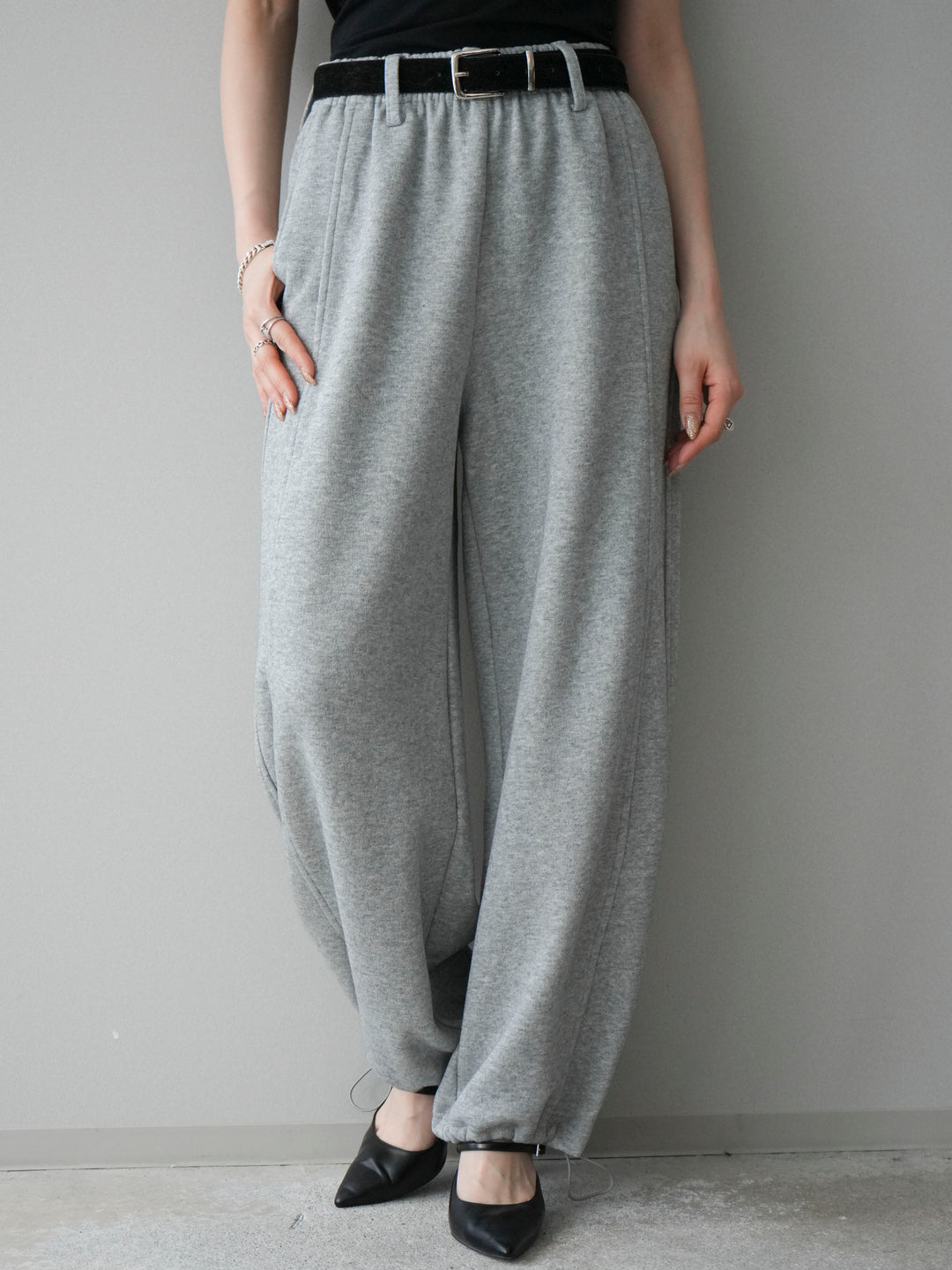 [予約]ベルト付裾ドロストスエットパンツ/lightgray