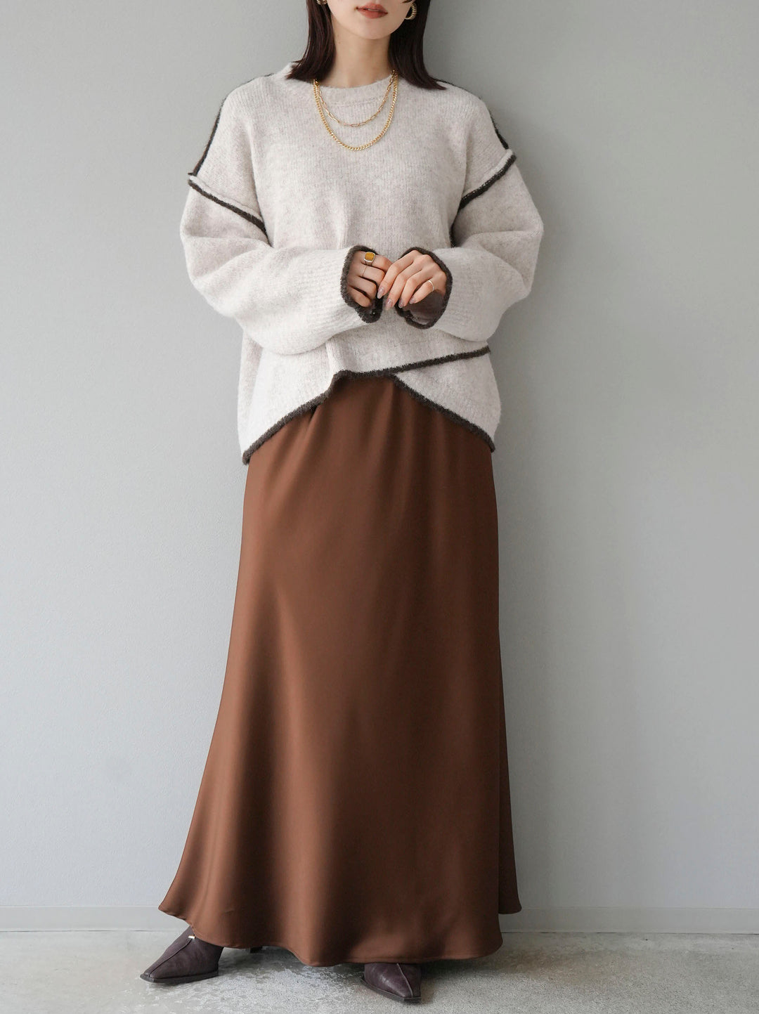 [預訂] 色彩協調針織套頭衫/象牙色