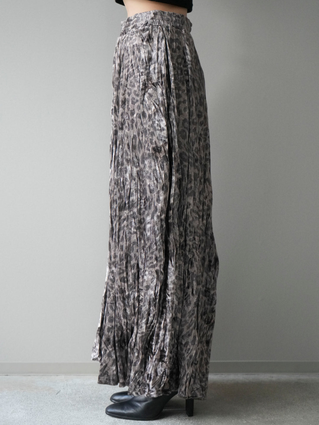 [予約]レオパードベロアワッシャーロングスカート/gray