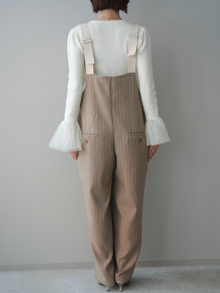 [予約]グログランテープストライプサロペット/beige