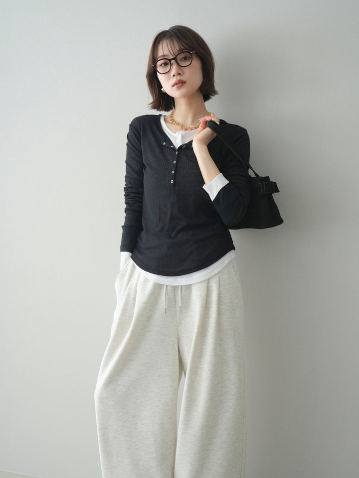 [予約]シアーリブヘンリーネックロンT/black