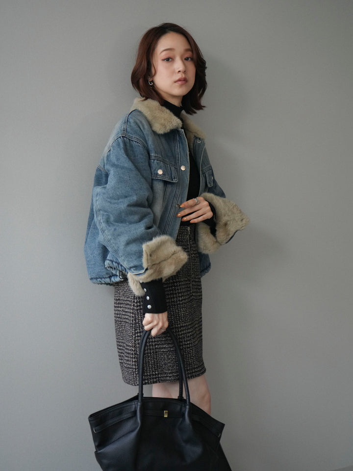 [予約]デニム×ファーステンカラーショートジャケット/lightblue