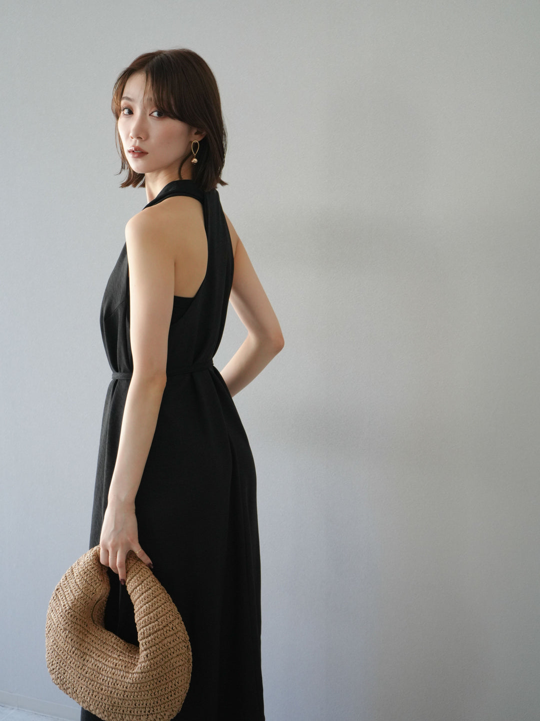 【預購】環形設計不均勻染色洋裝/黑色