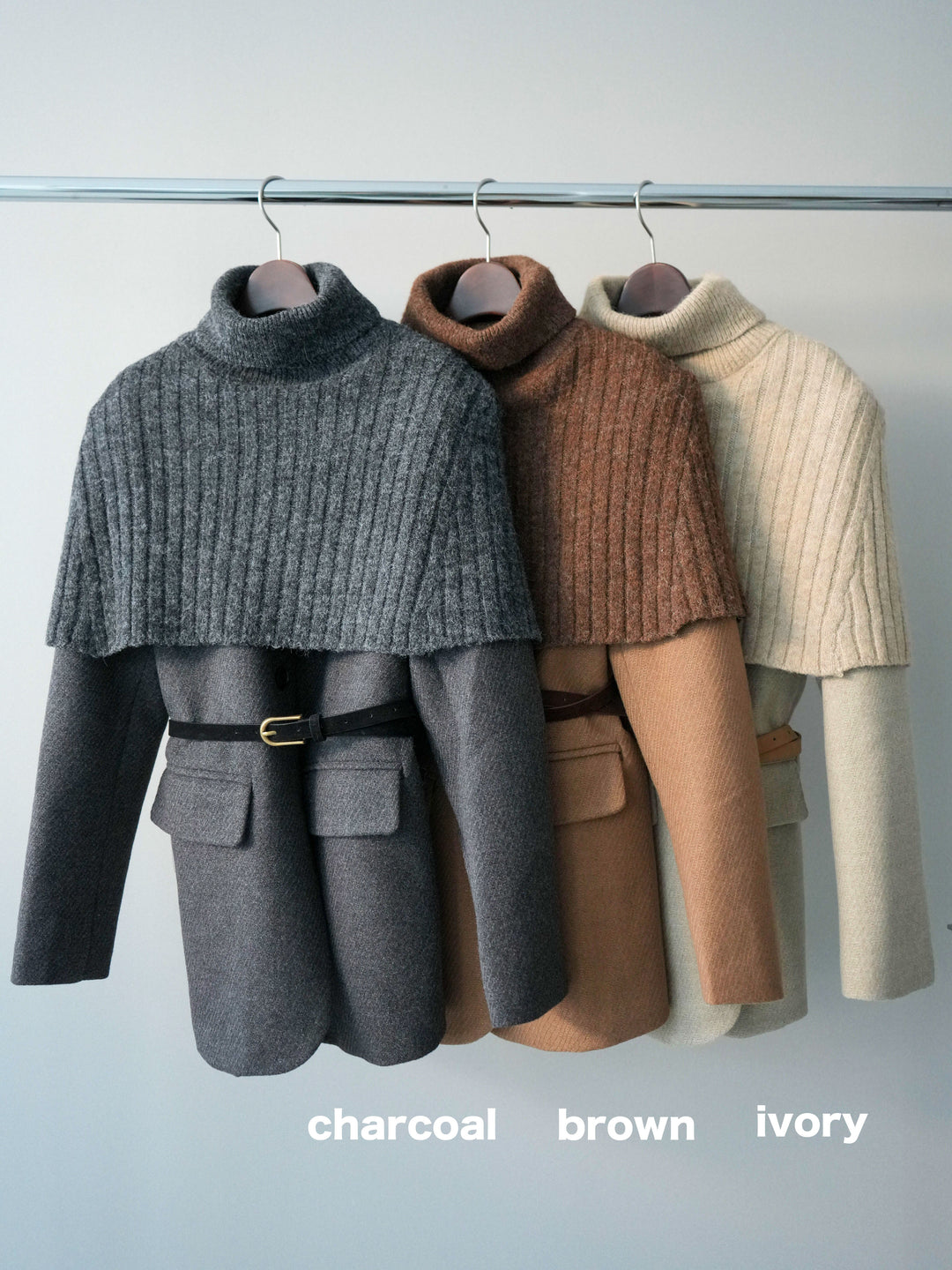 [SET]ケープ付ノーカラージャケット+ベルト付きタックミニスカート(2set)