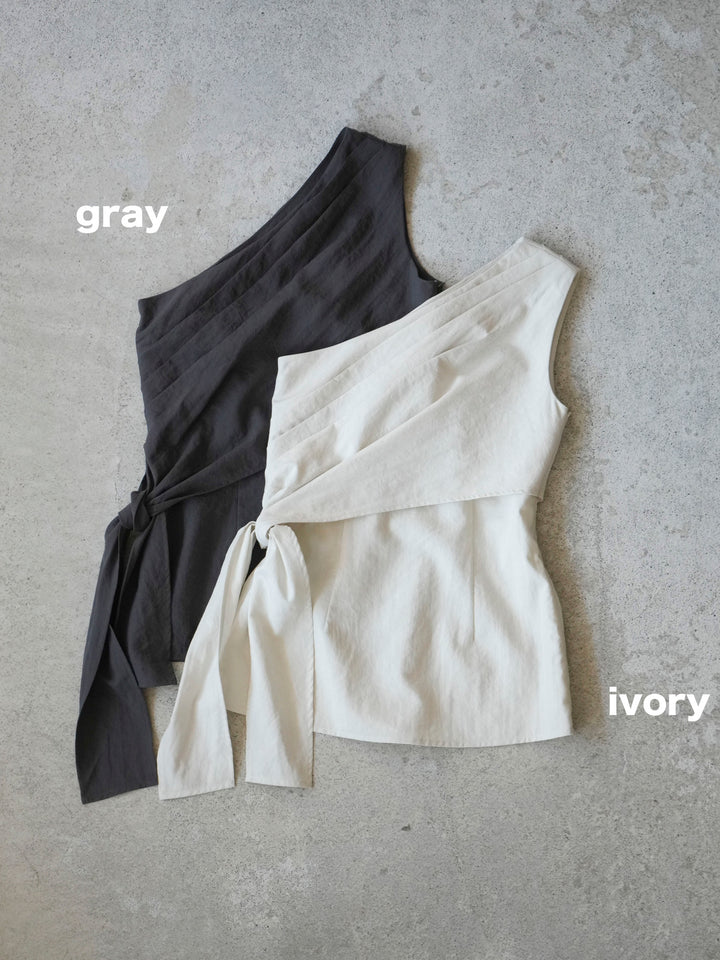 【套裝】單肩上衣+裹身褶皺闊腿褲（兩件套）