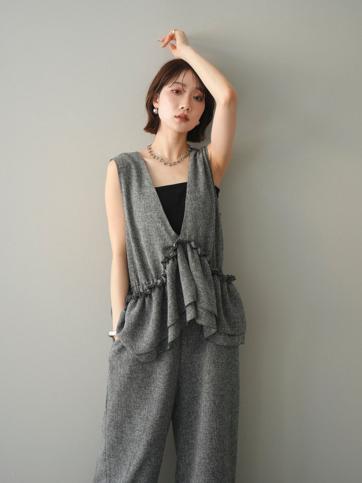 [SET]3WAYミックスツイードギャザーオールインワン+選べるアクセセット(2set)