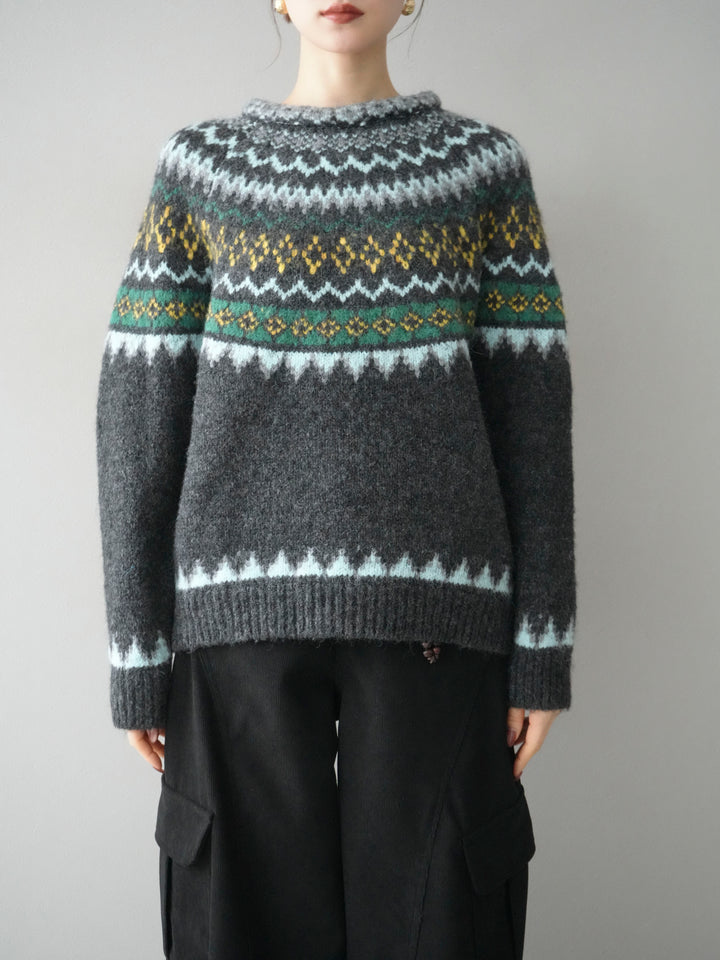 [予約]ウールタッチ求心柄オーバーニットプルオーバー/gray