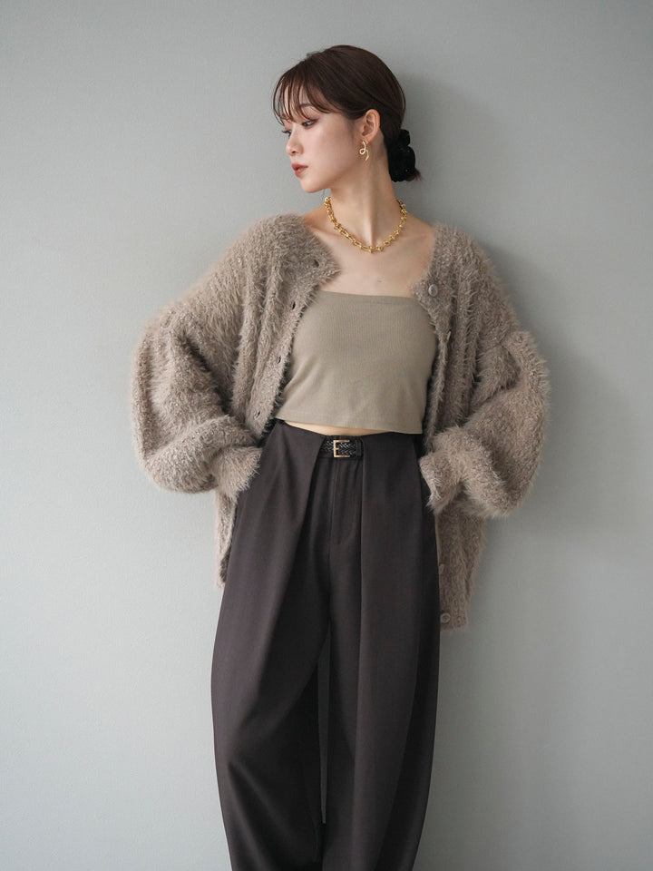 [予約]クルーネックランダムシャギーカーディガン/グレージュ