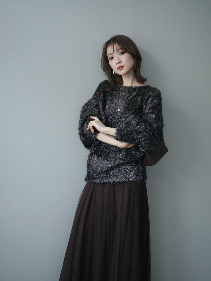 [予約]ラメシャギードルマンニットプルオーバー/brown