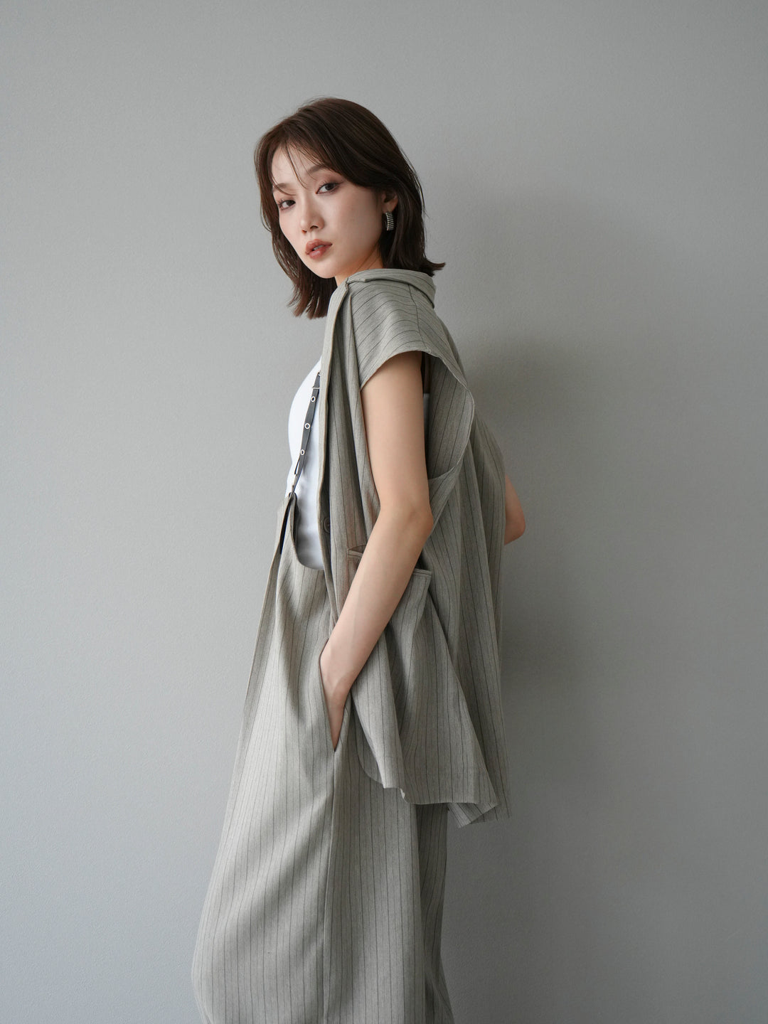 [SET]ヘリンボーンストライプジレ+ヘリンボーンストライプサロペット(2set)