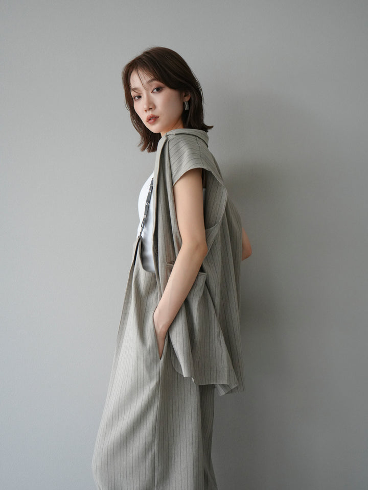 [SET]ヘリンボーンストライプジレ+ヘリンボーンストライプサロペット(2set)