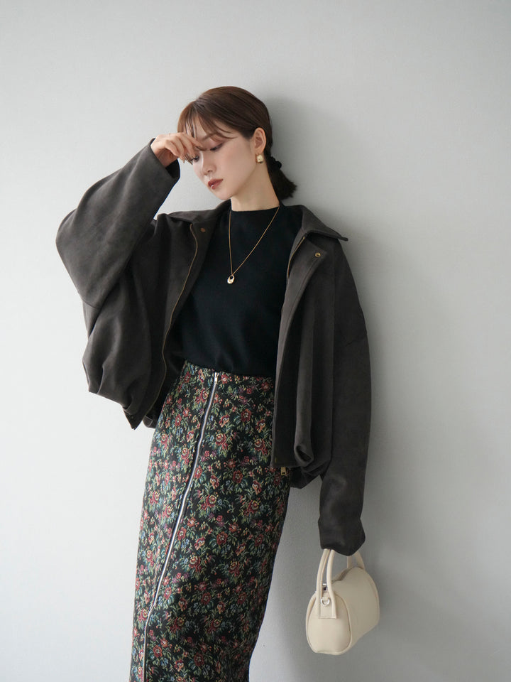 [套裝] 麂皮外套 + 小領法式針織上衣 + 哥布蘭前拉鍊緊身裙（3 套）