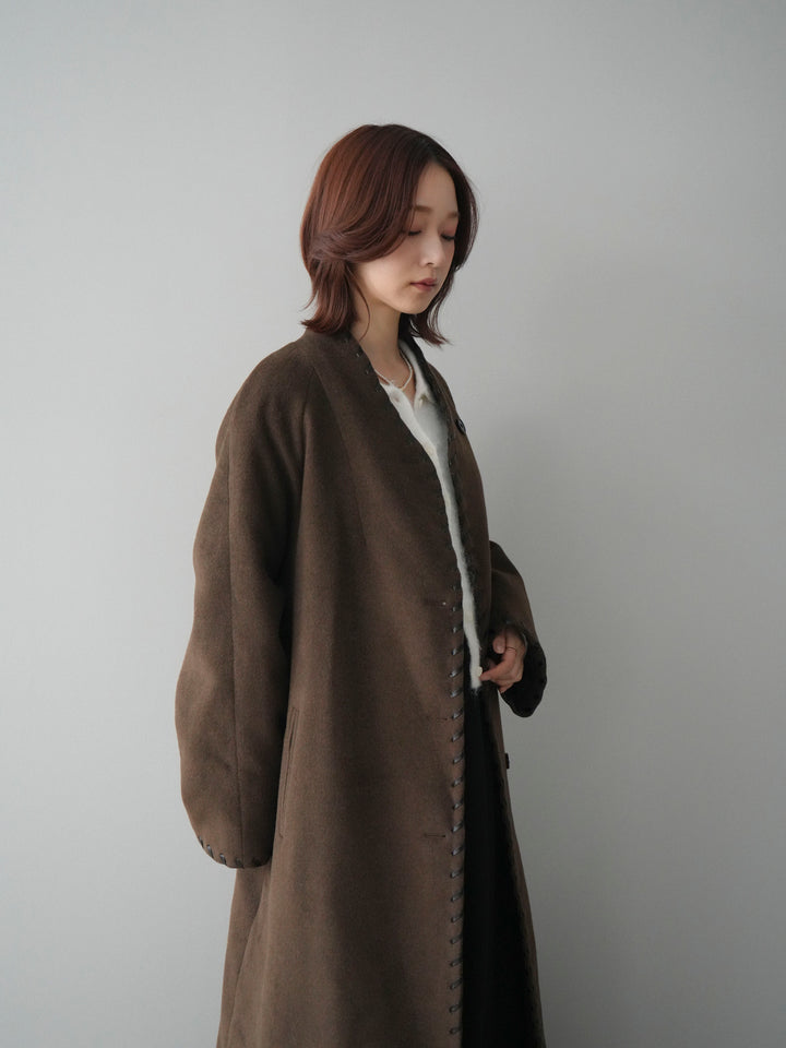 [SET]ハンドステッチ裏中綿ロングコート+テープベルトタックバギーパンツ(2set)