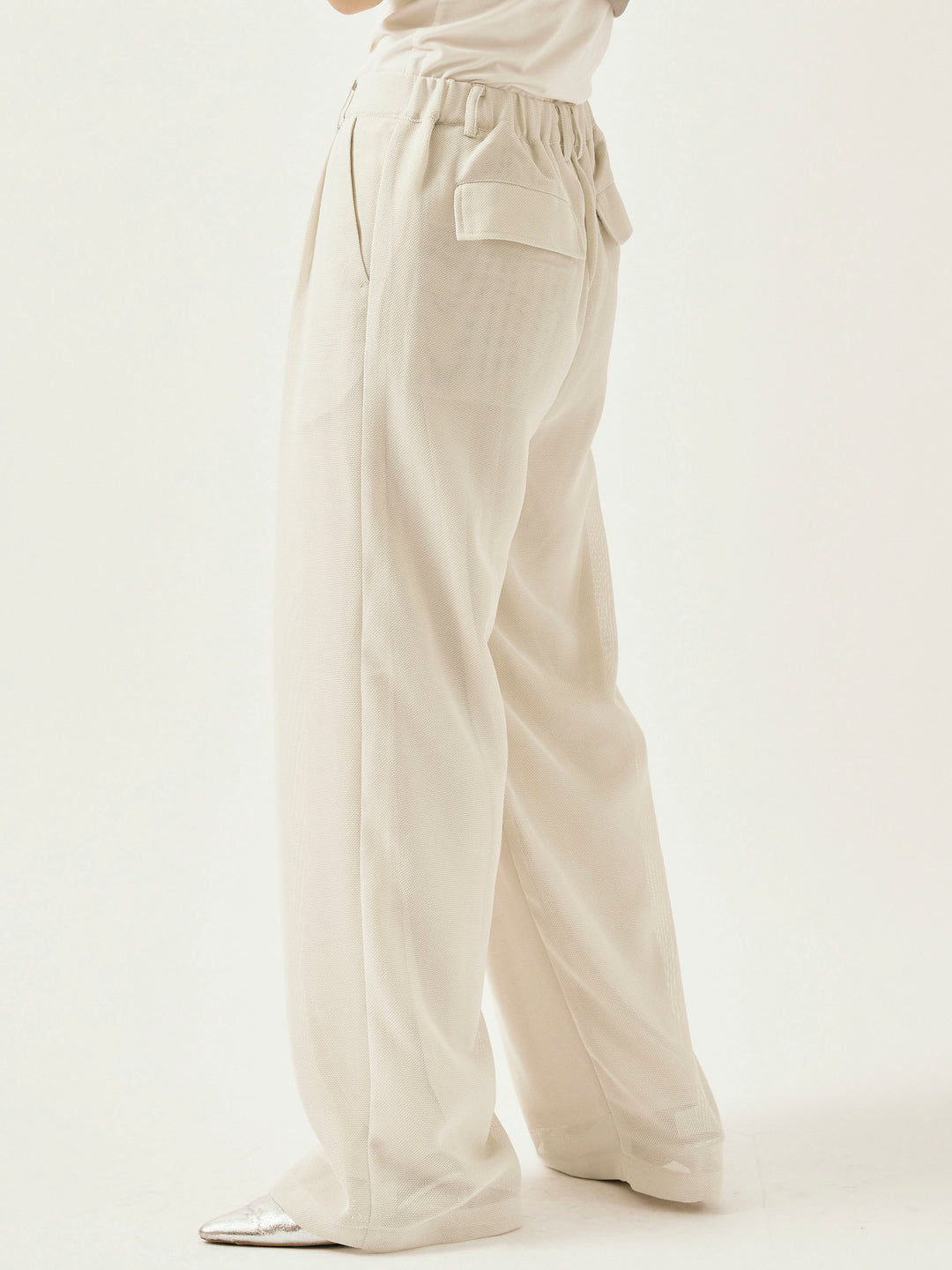 [予約]メッシュタックワイドパンツ/オフグレー