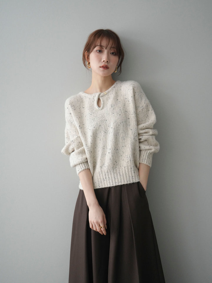 [予約]ツイストネックラメネップヤーンニットプルオーバー/ivory