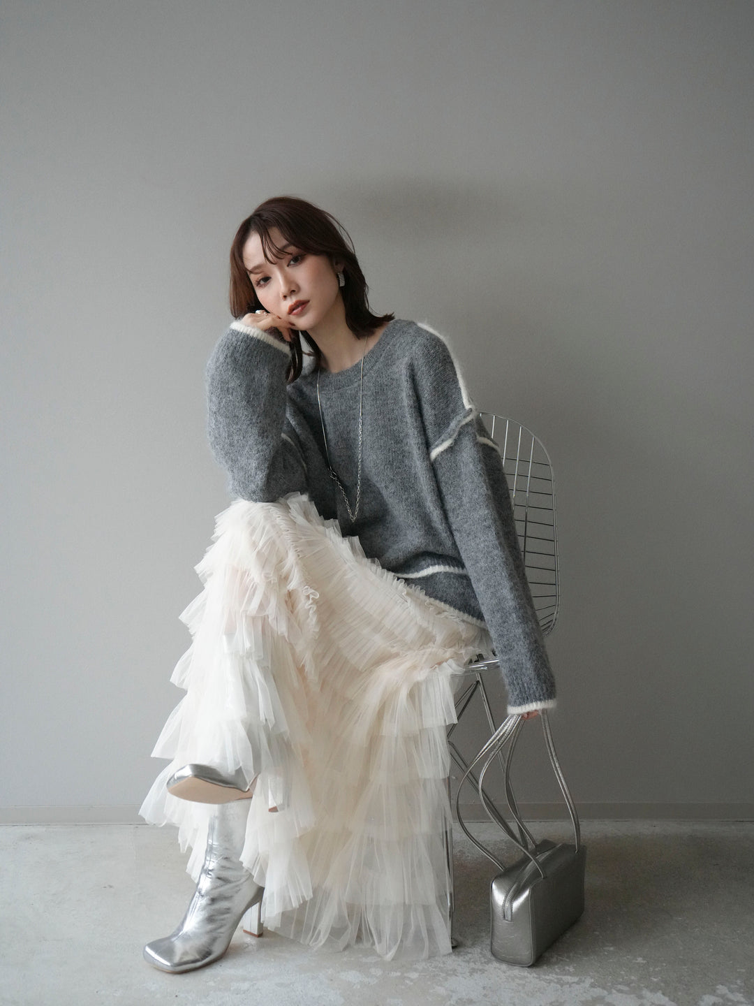 【套裝】雙色疊層針織套頭衫+自選配件套裝（2套）