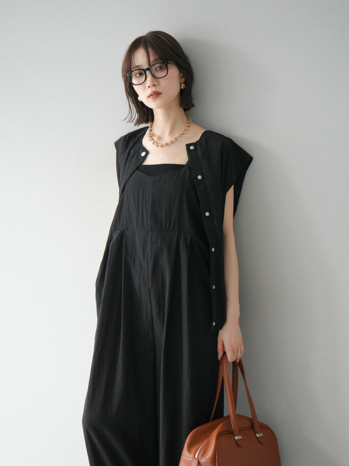 [SET]リネンライクビスチェデザインサロペット+リネンライクドロストバルーンブルゾン(2set)