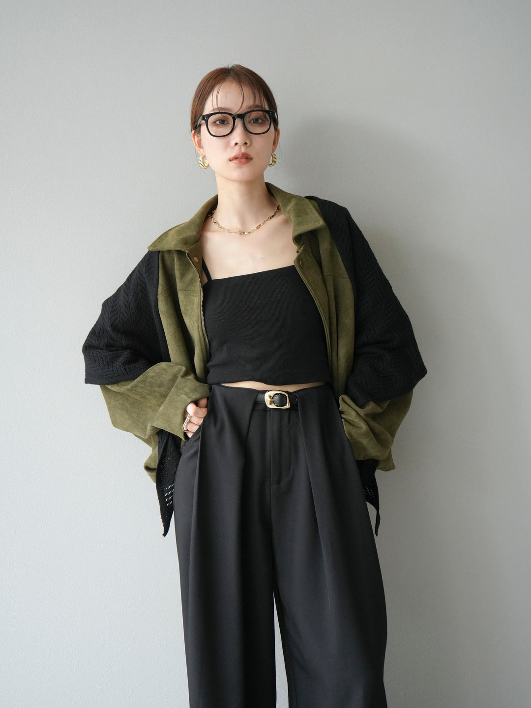 [SET] 麂皮外套+皮帶環設計寬褲（2套）