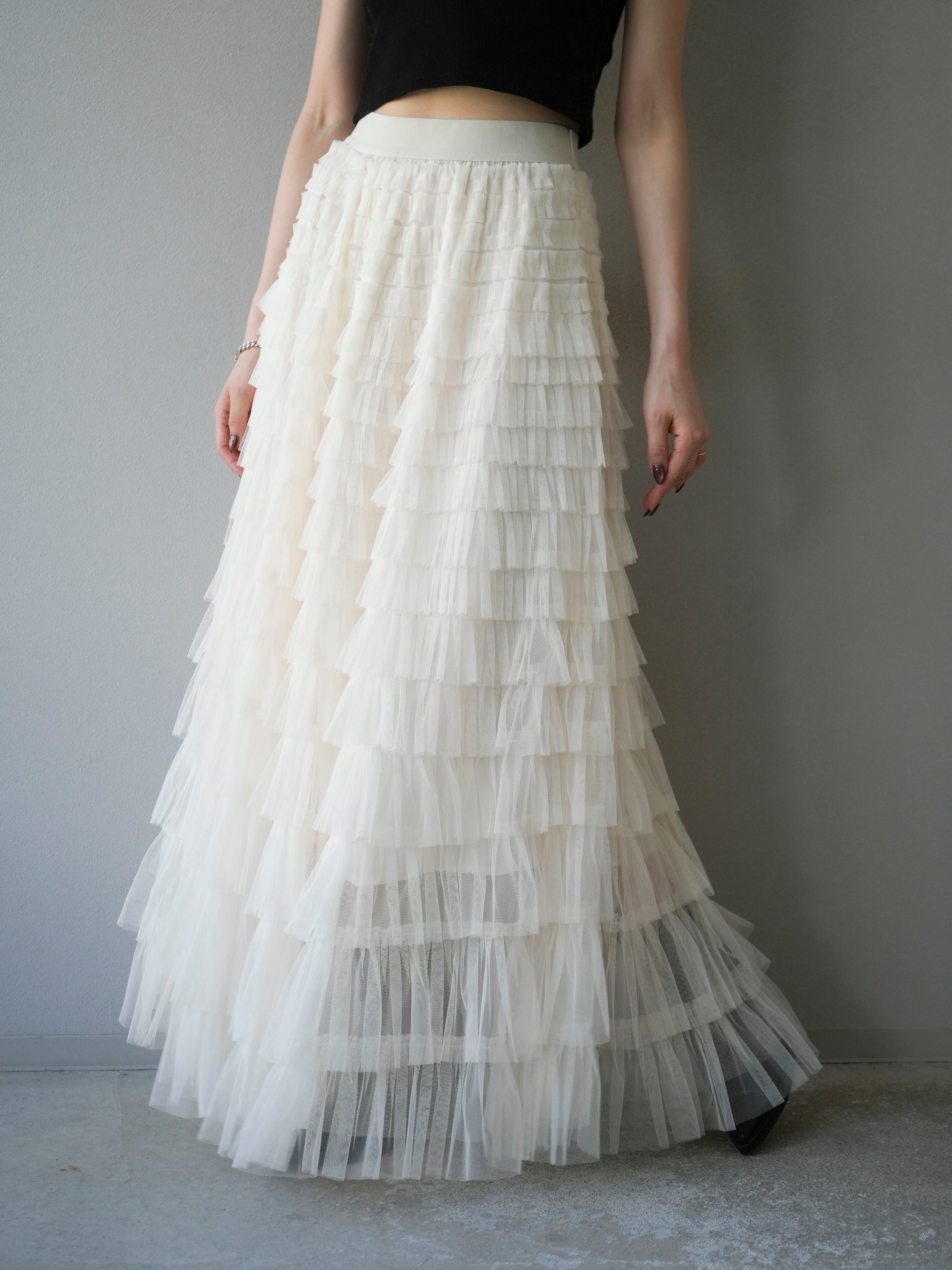 予約]チュールティアードスカート/アイボリー – Lumier