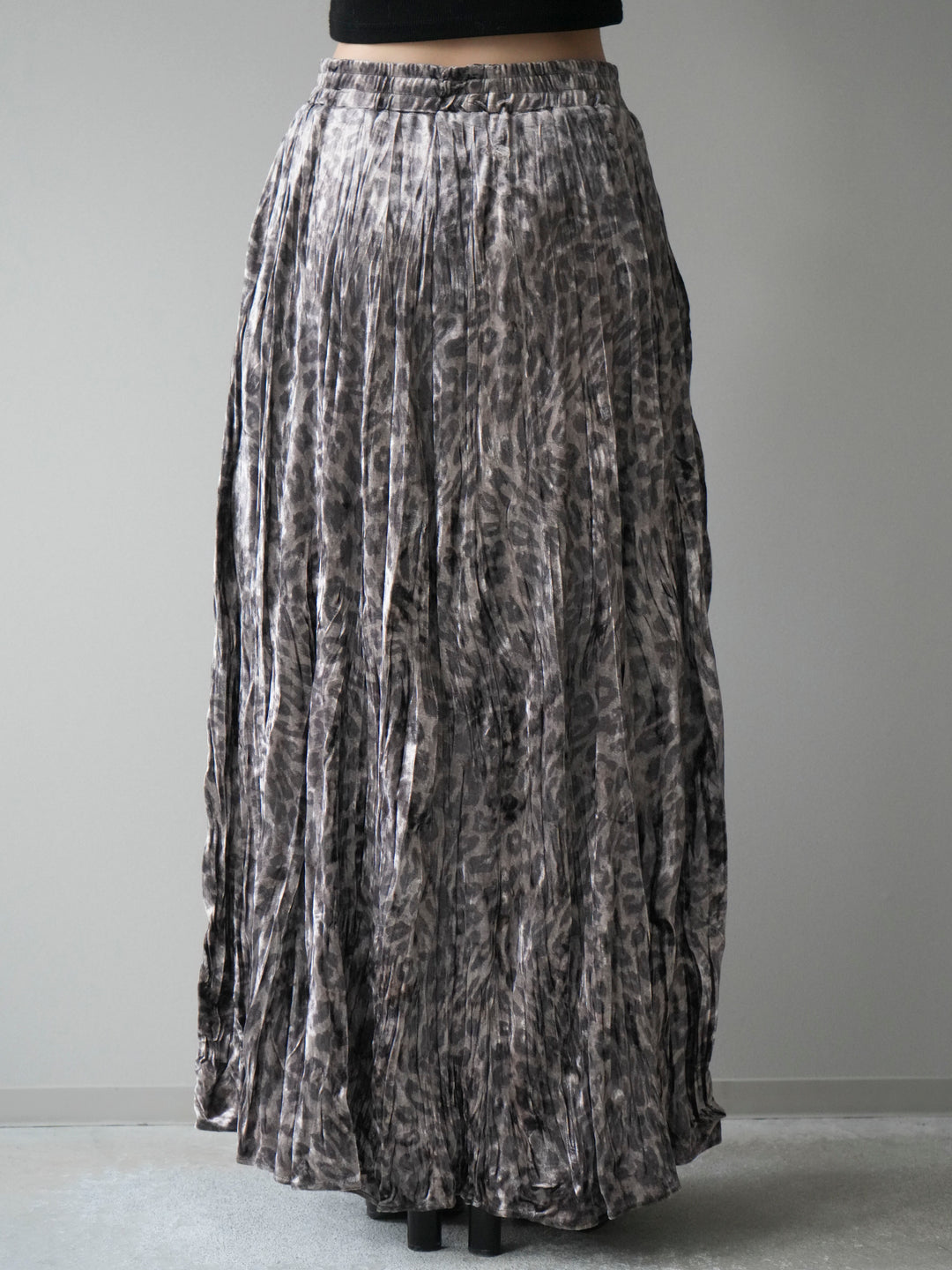 [予約]レオパードベロアワッシャーロングスカート/gray