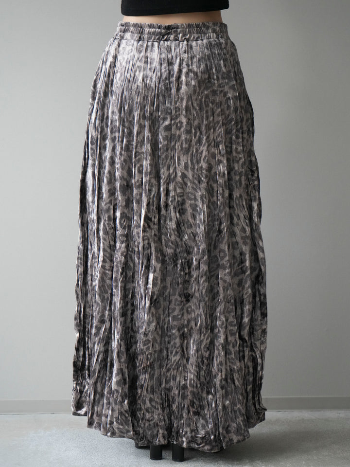 [予約]レオパードベロアワッシャーロングスカート/gray