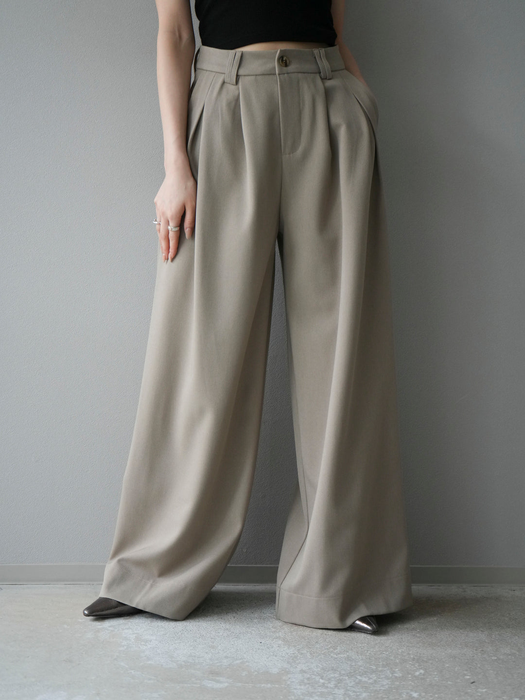 [予約]ダブルタックワイドパンツ/ベージュ