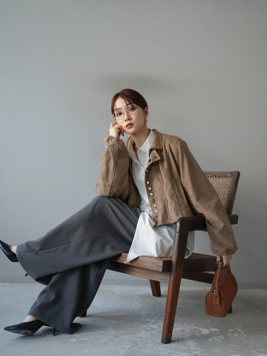 [予約]パンチングデザインスエードショートジャケット/ベージュ