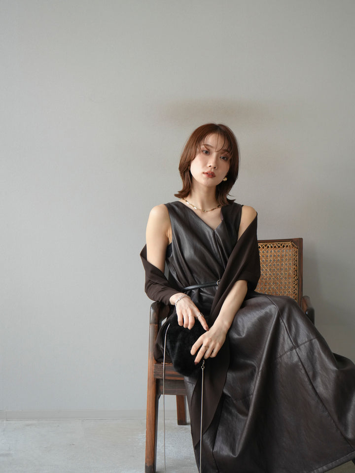 [予約]レザーAラインワンピース/ブラウン