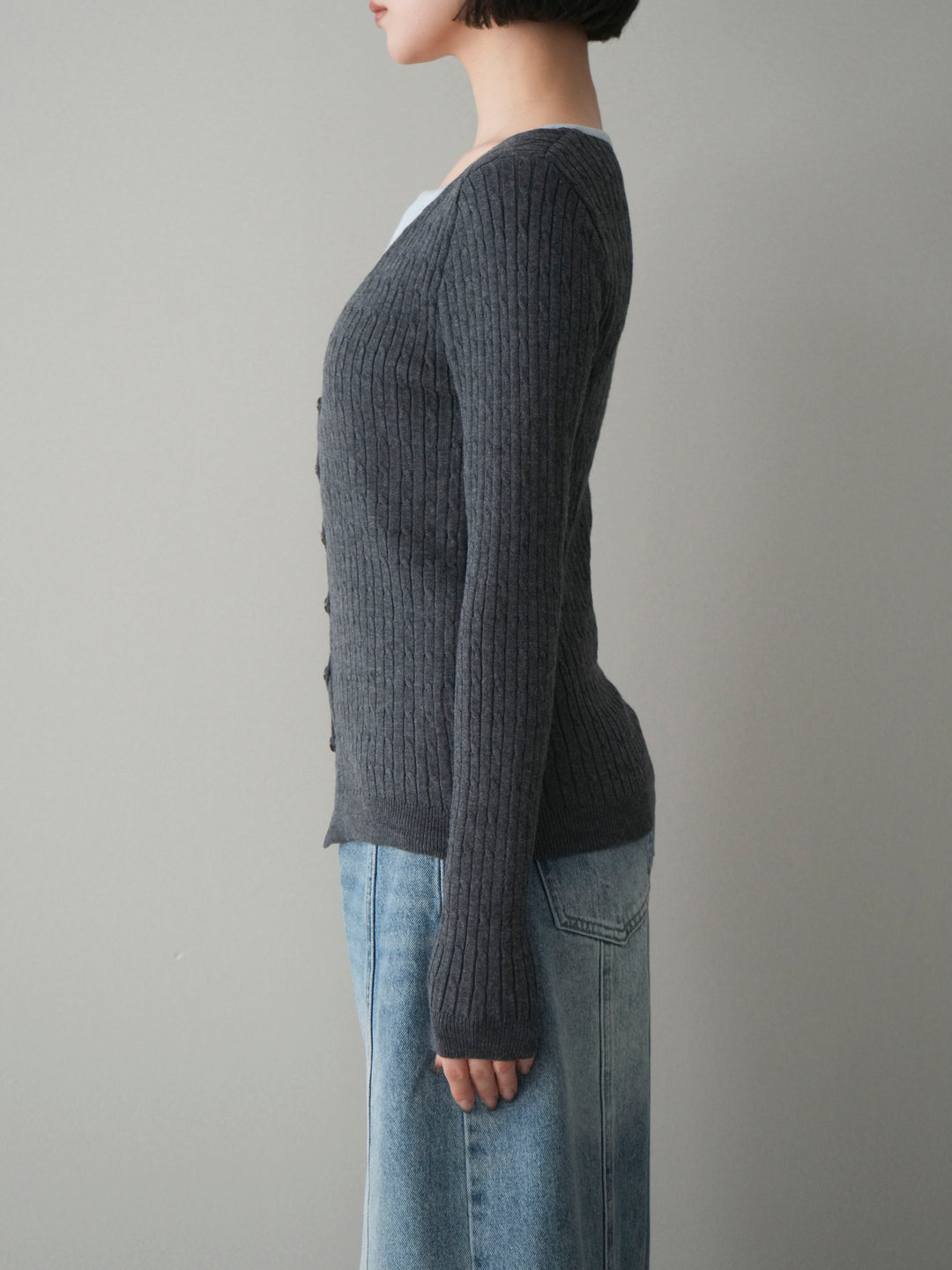 [予約]バイカラーレイヤードニットカーディガン/gray