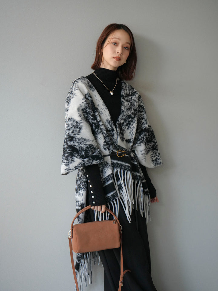 [予約]アブストラクト柄ストールポンチョ/グレー