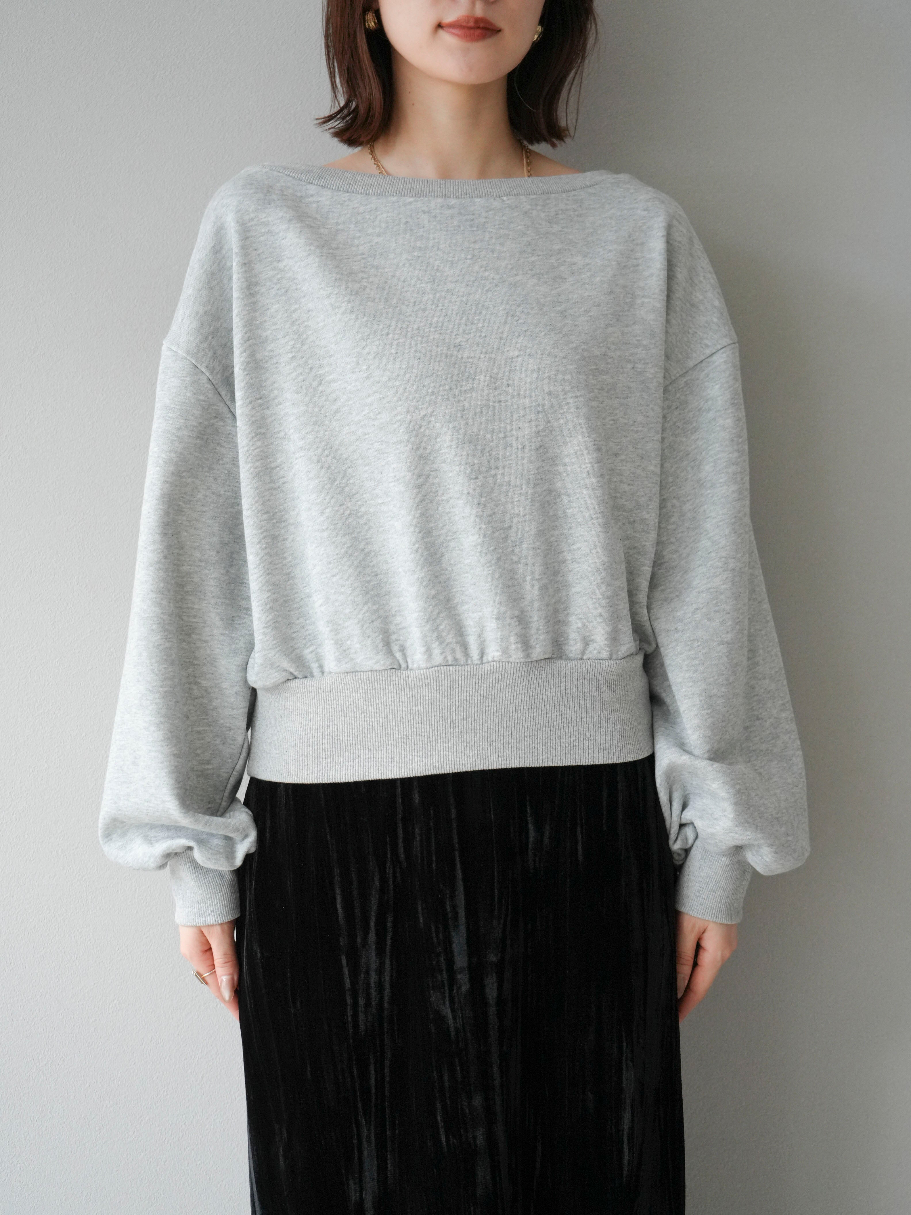 予約]オフショルスウェットプルオーバー/杢グレー – Lumier