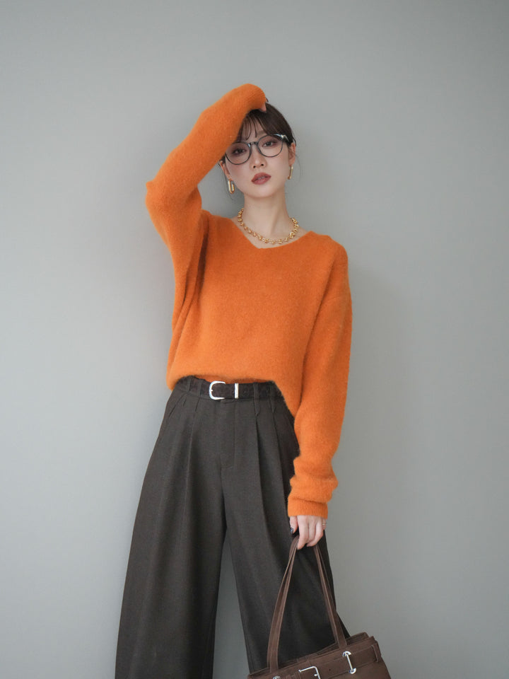 [予約]シュシュ付きアンゴラタッチVネックニットプルオーバー/orange