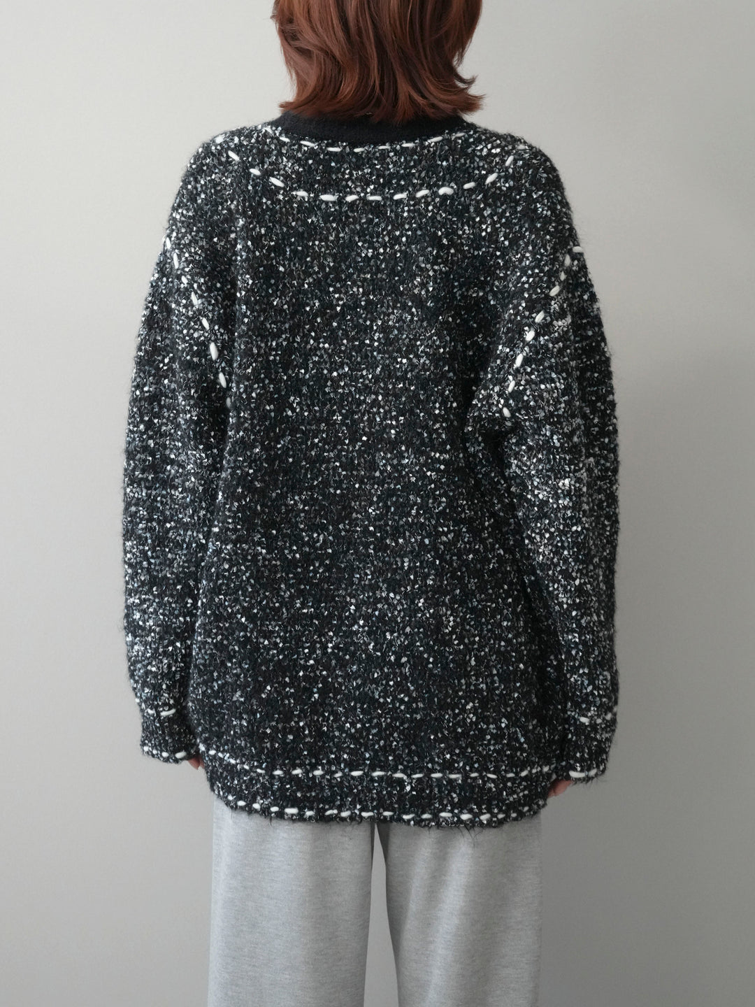 [予約]ブークレハンドステッチニットカーディガン/black