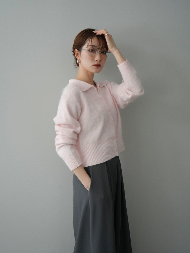 [予約]モヘア衿付きボタンプルオーバー/pink