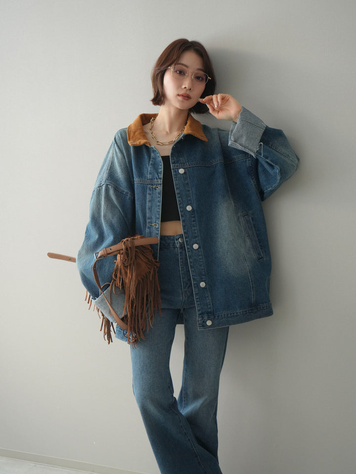 [予約]コーデュロイ×デニムミドルジャケット/blue