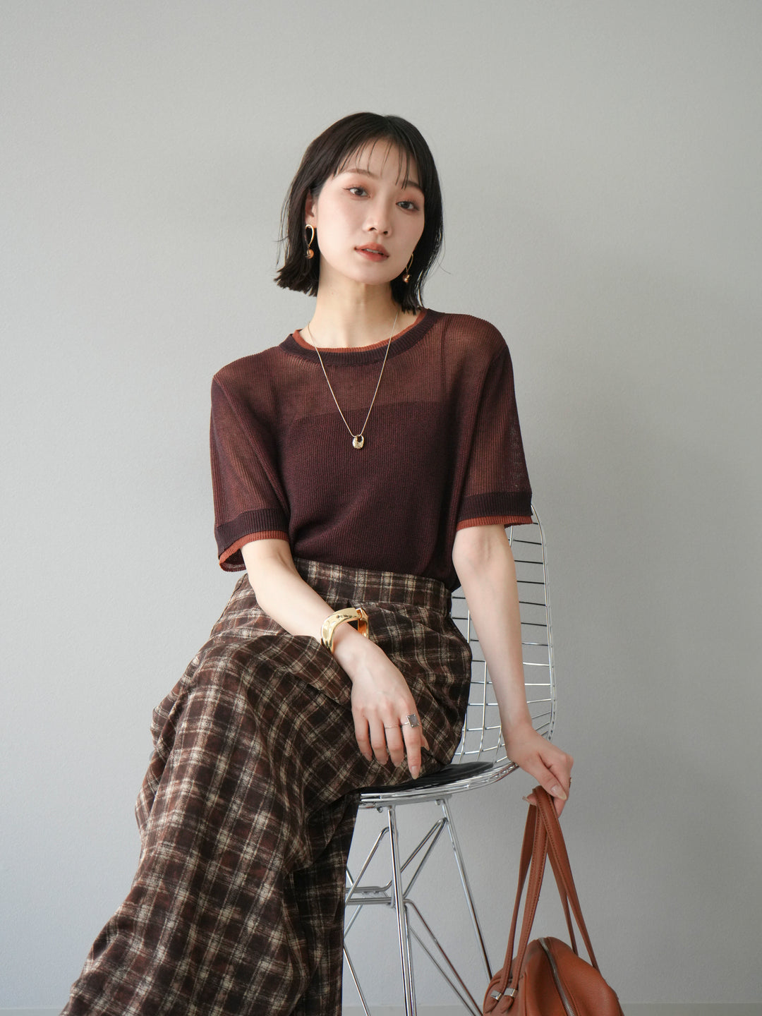 [SET]リネンタッチ配色二重臼ハーフニットトップス+選べるアソート柄スカートセット(2set)