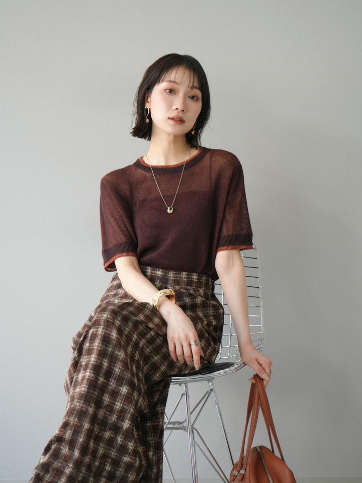 [SET]リネンタッチ配色二重臼ハーフニットトップス+選べるアソート柄スカートセット(2set)