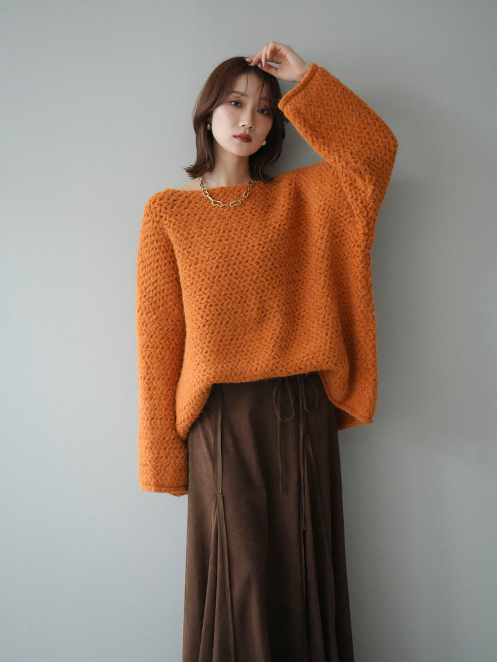 [予約]ワッフル編みオーバーニットプルオーバー/mustard