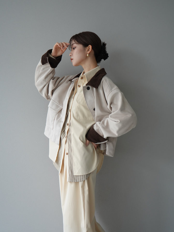 [予約]コーデュロイ切替スウェードショートジャケット/エクリュ