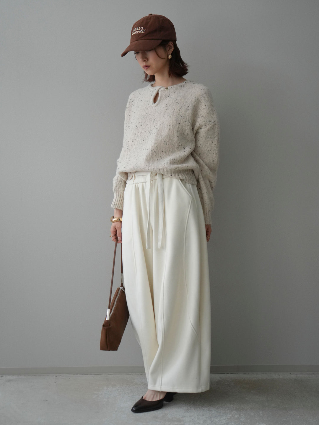 [予約]ツイストネックラメネップヤーンニットプルオーバー/ivory